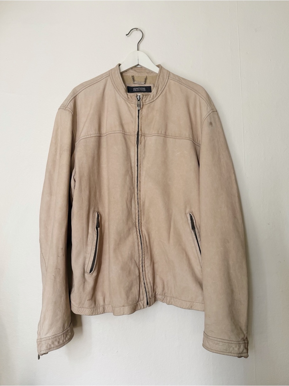 Kenneth Cole Beige Leather Moto Jacket